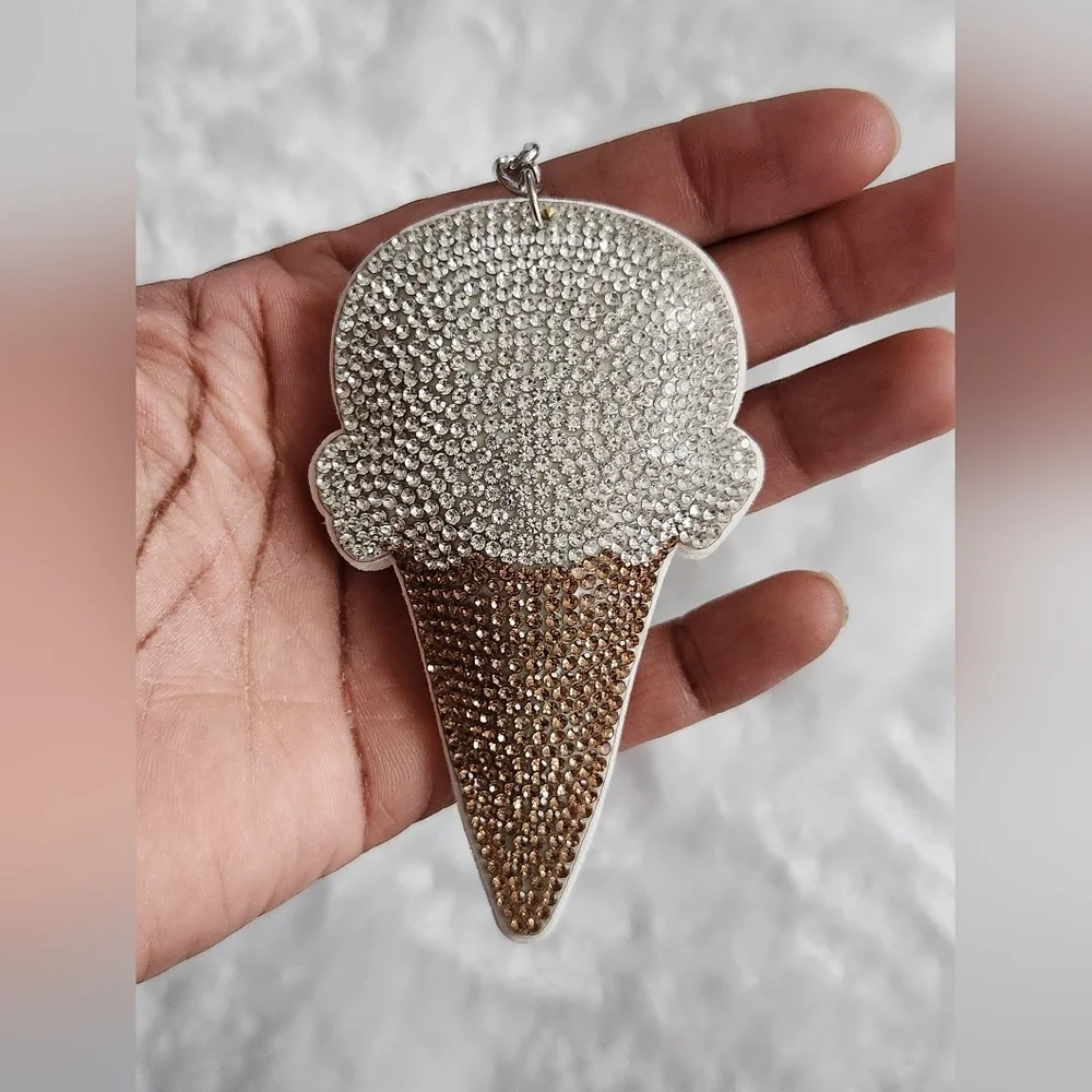 Ice Cream Cone Keychain with Rhinestones Bag Charm